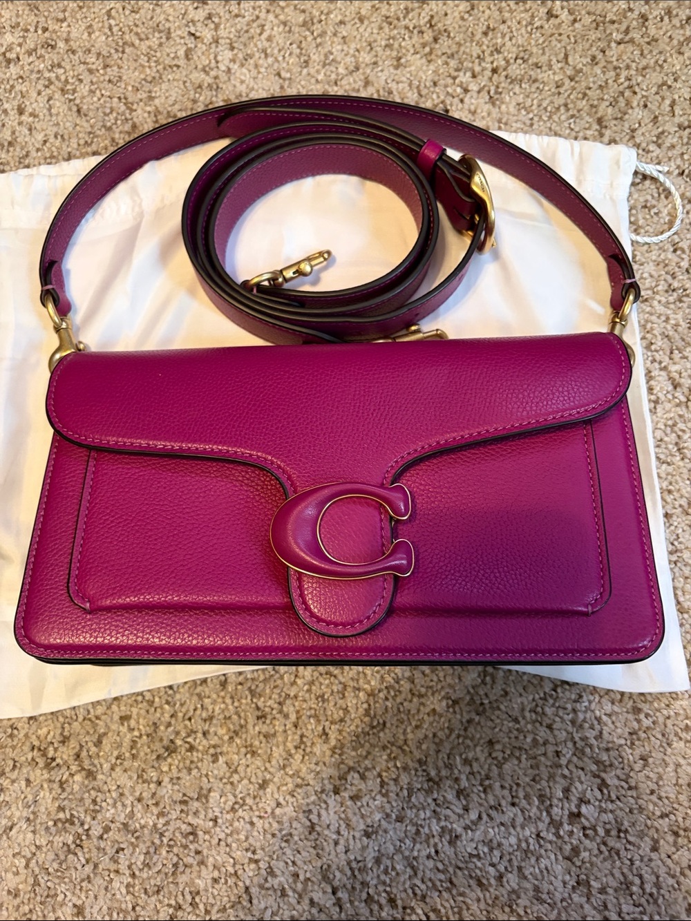 Coach Pebbled Leather Crossbody Bag in Raspberry with Gold Hardware